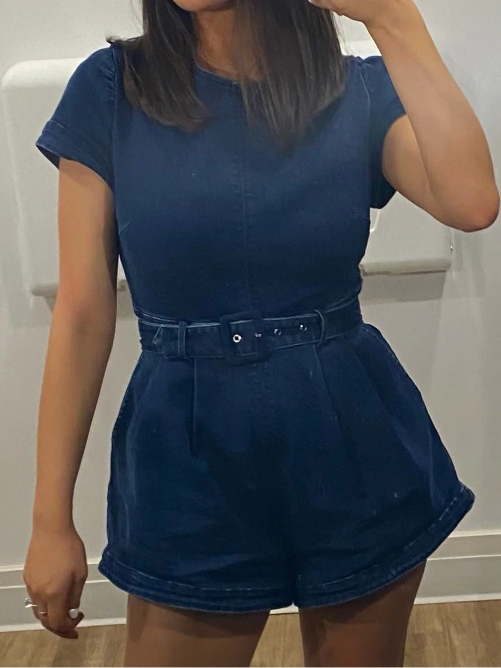 Free People Charlotte Denim Belted Romper